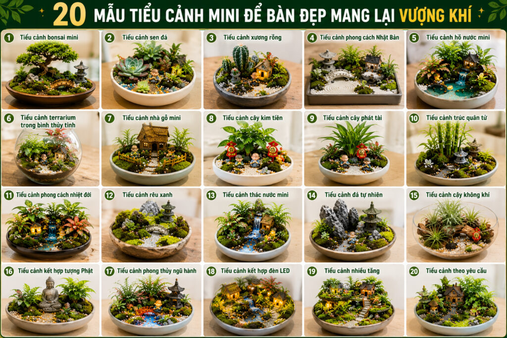20 mẫu tiểu cảnh mini để bàn đẹp, sang trọng
